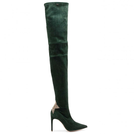 Elisabetta Franchi Chic Suede Calfskin Boots with Rhinestone Heels