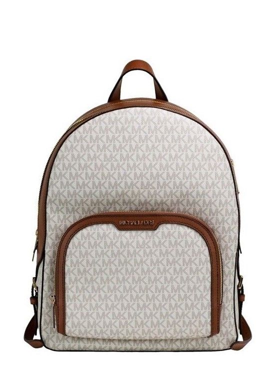 Michael Kors Jaycee Large Vanilla PVC Leather Zip Pocket Backpack Bag Bookbag