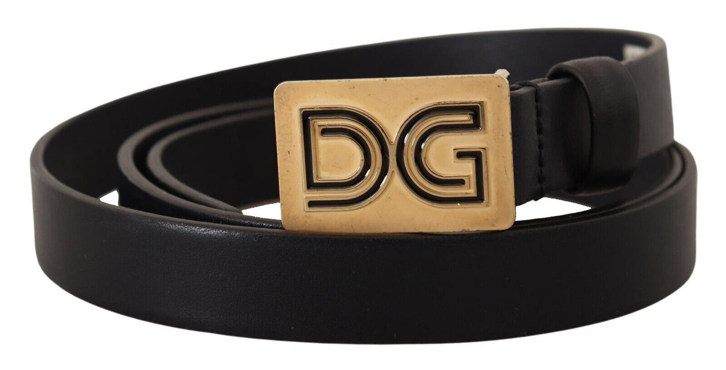 Dolce & Gabbana Elegant Black Leather Belt with Gold Buckle