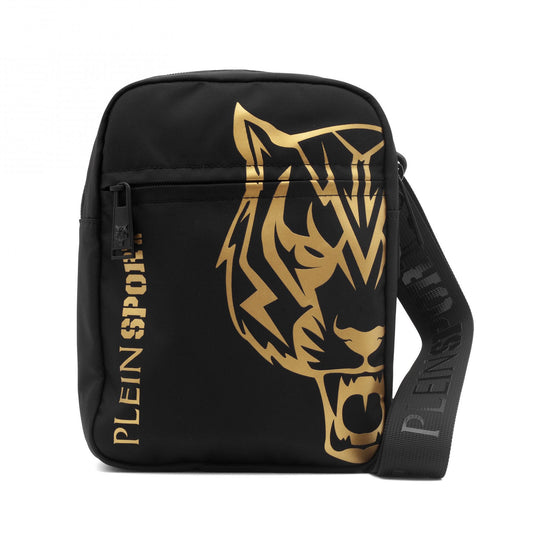 Plein Sport Black Gold-Print Messenger with Tiger Detail