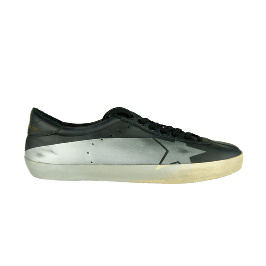 Golden Goose Elevated Black Leather Sneakers with Silver Accent