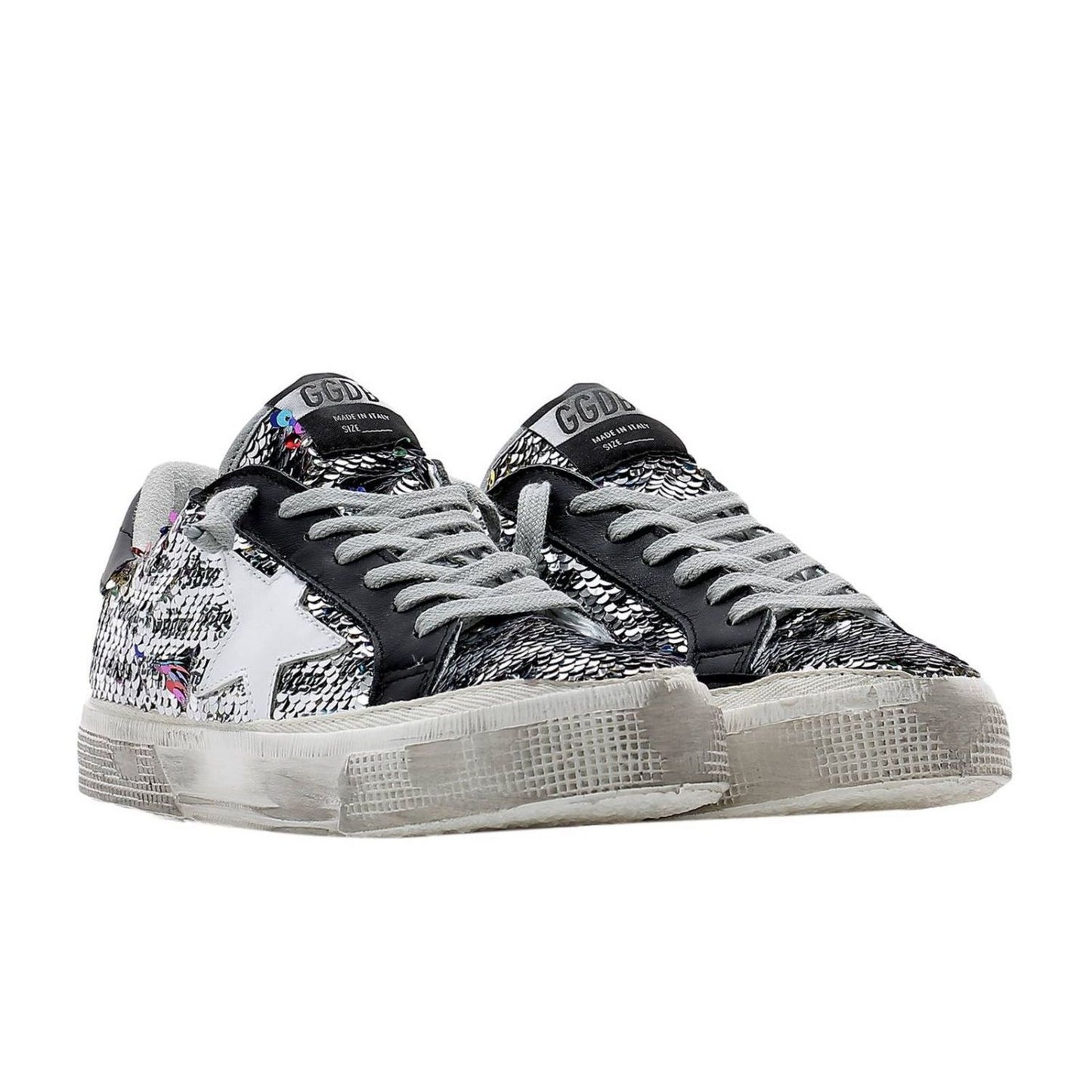 Golden Goose Chic Sequined Calfskin Sneakers in Gray