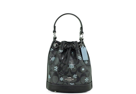 COACH Dempsey 15 Small Snowflake Print Graphite Coated Canvas Bucket Bag