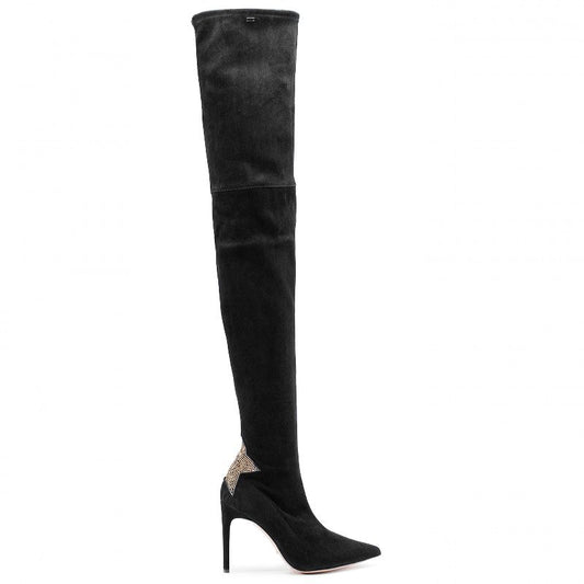 Elisabetta Franchi Chic Suede Calfskin Boots with Rhinestone Heel