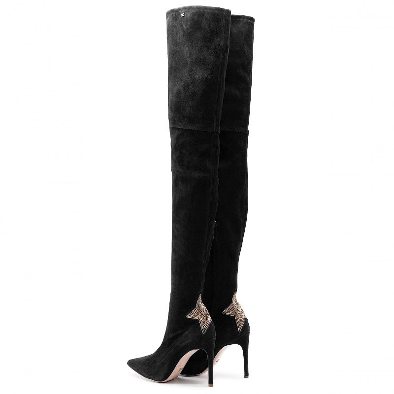 Elisabetta Franchi Chic Suede Calfskin Boots with Rhinestone Heel