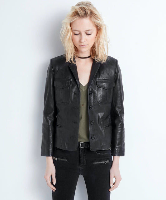 Zadig & Voltaire Chic Black Leather Multi-Pocket Jacket