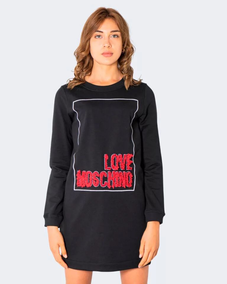 Love Moschino Embossed Logo Cotton Dress in Black