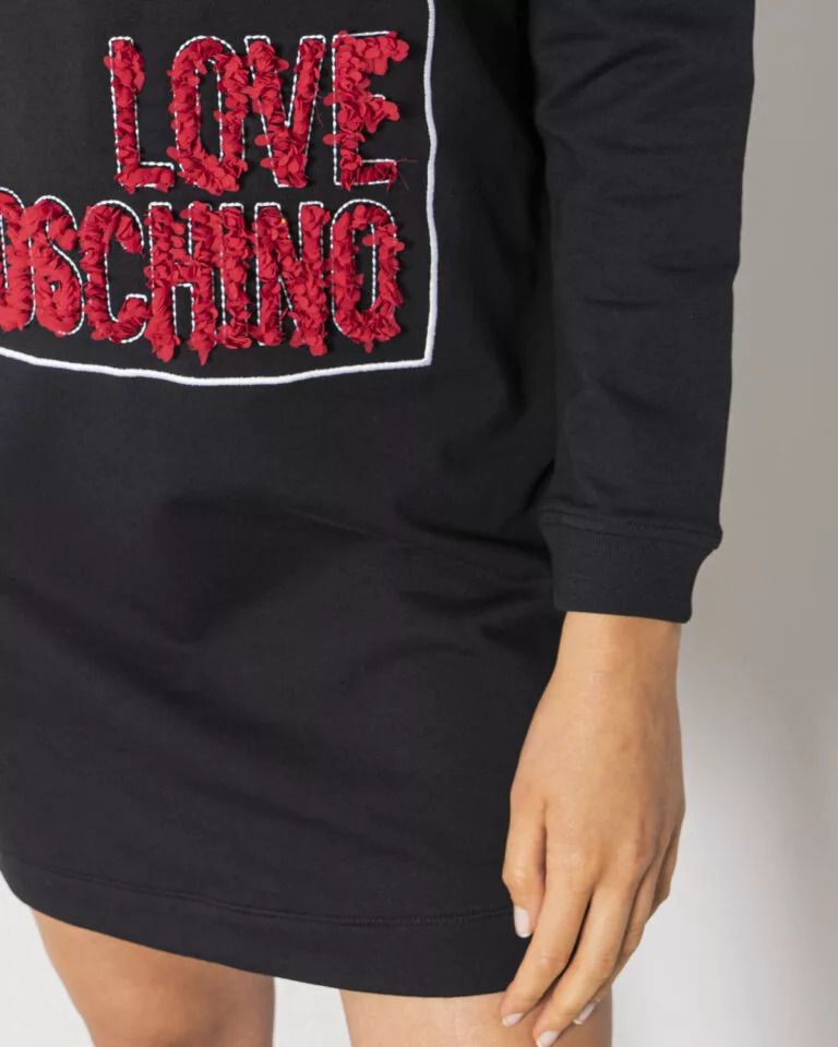 Love Moschino Embossed Logo Cotton Dress in Black