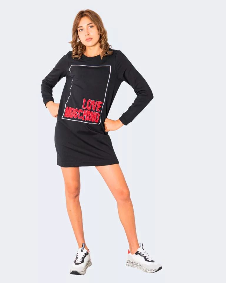 Love Moschino Embossed Logo Cotton Dress in Black