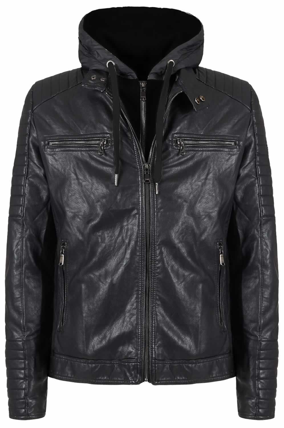 Yes Zee Sleek Hooded Faux Leather Jacket