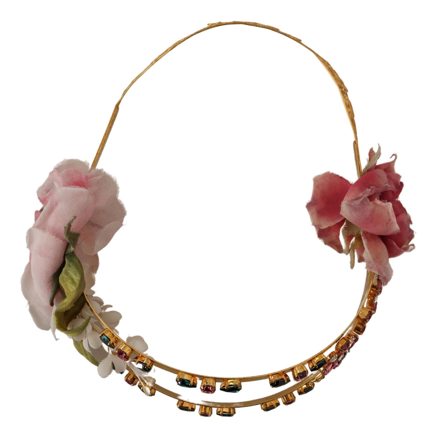 Dolce & Gabbana Elegant Gold Tone Brass Rose Crystal Diadem