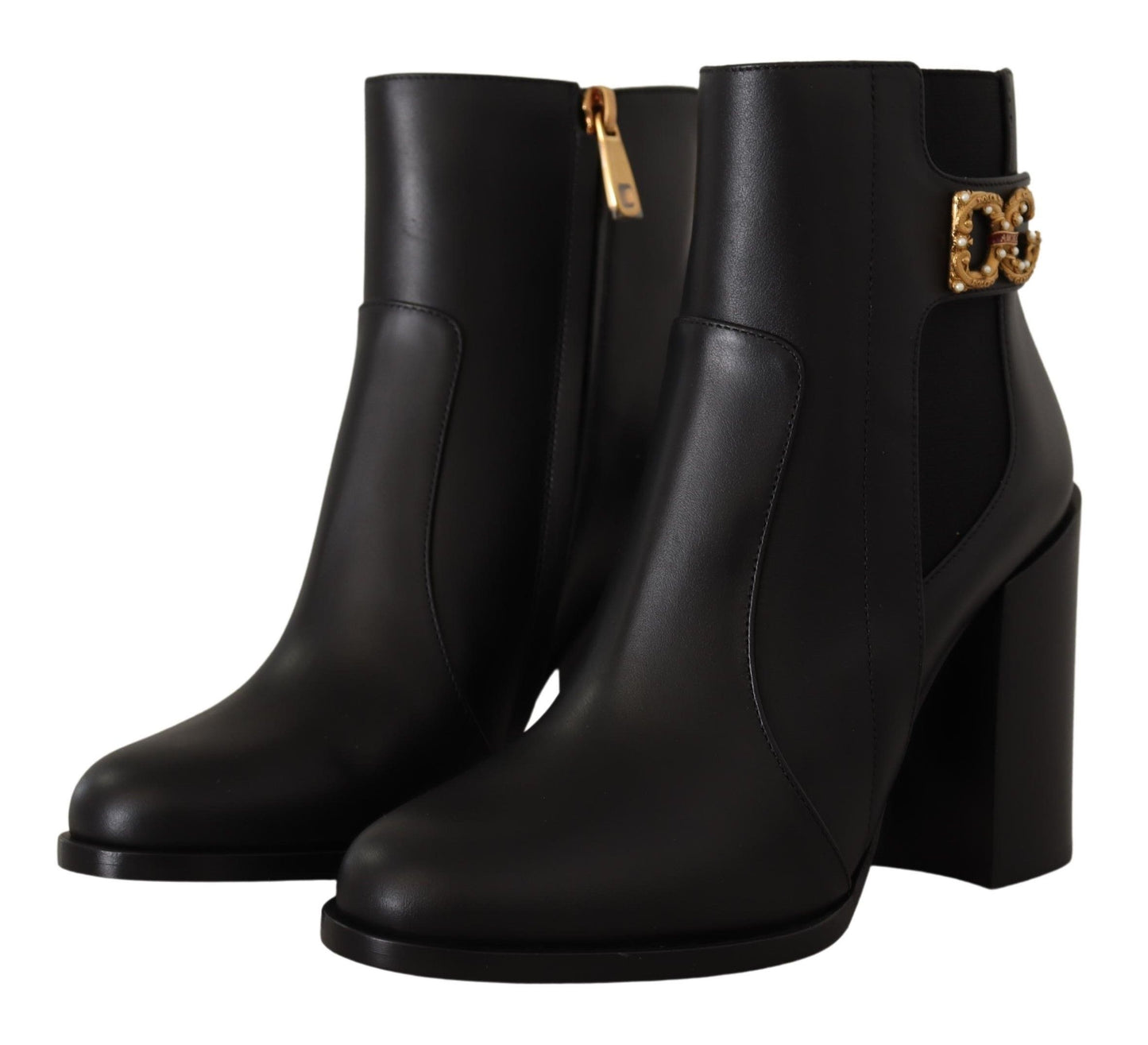 Dolce & Gabbana Black Gold Pearl Embellished Ankle Boots