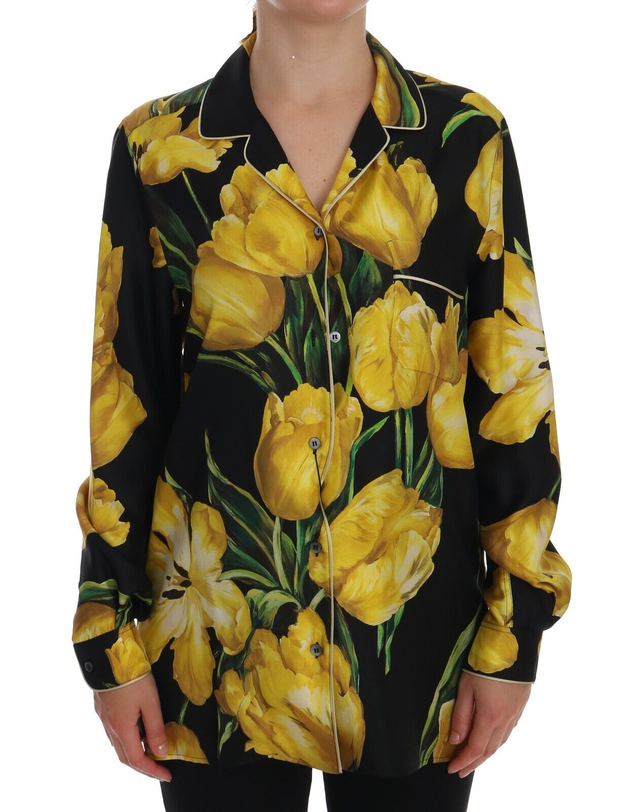 Dolce & Gabbana Floral Silk Pajama-Style Blouse