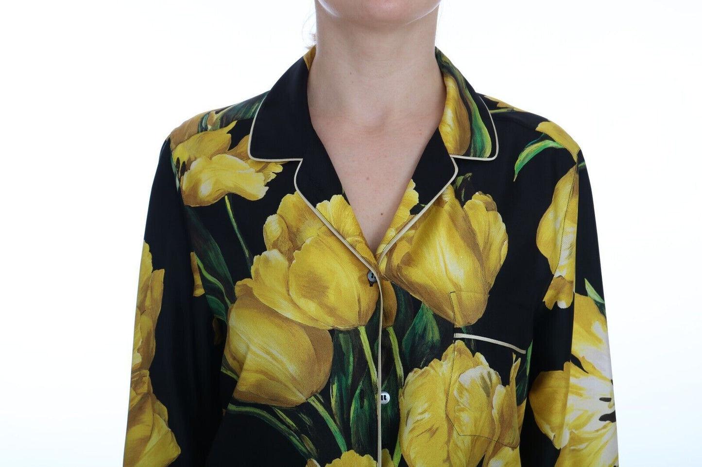 Dolce & Gabbana Floral Silk Pajama-Style Blouse