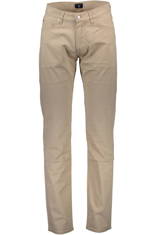 Gant Chic Beige Cotton Trousers with Logo Detail