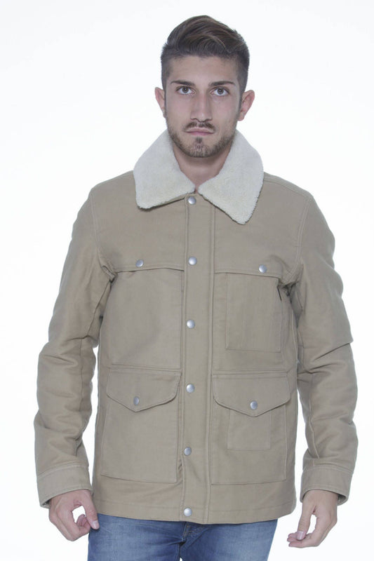 Gant Beige Long-Sleeve Cotton Jacket with Logo Detail