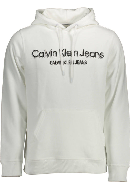 Calvin Klein Elegant White Hooded Sweatshirt with Logo Print