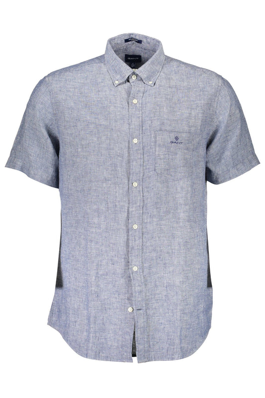 Gant Elegant Blue Linen Shirt with Short Sleeves