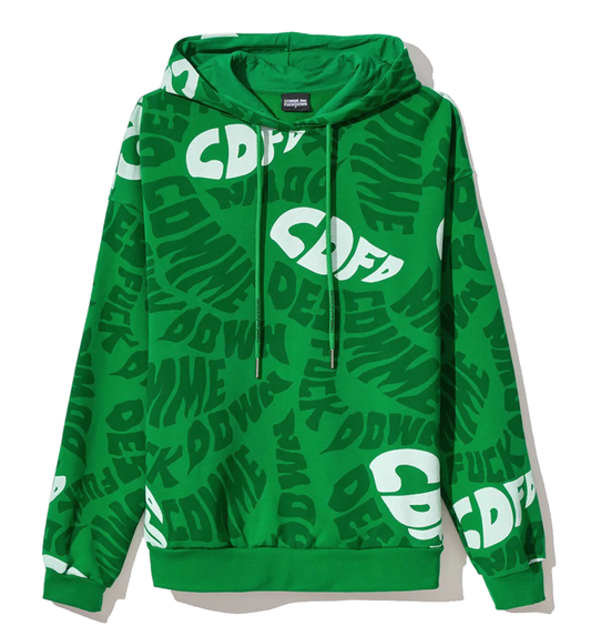 Comme Des Fuckdown Urban Edge Green Cotton Hoodie with Bold Prints