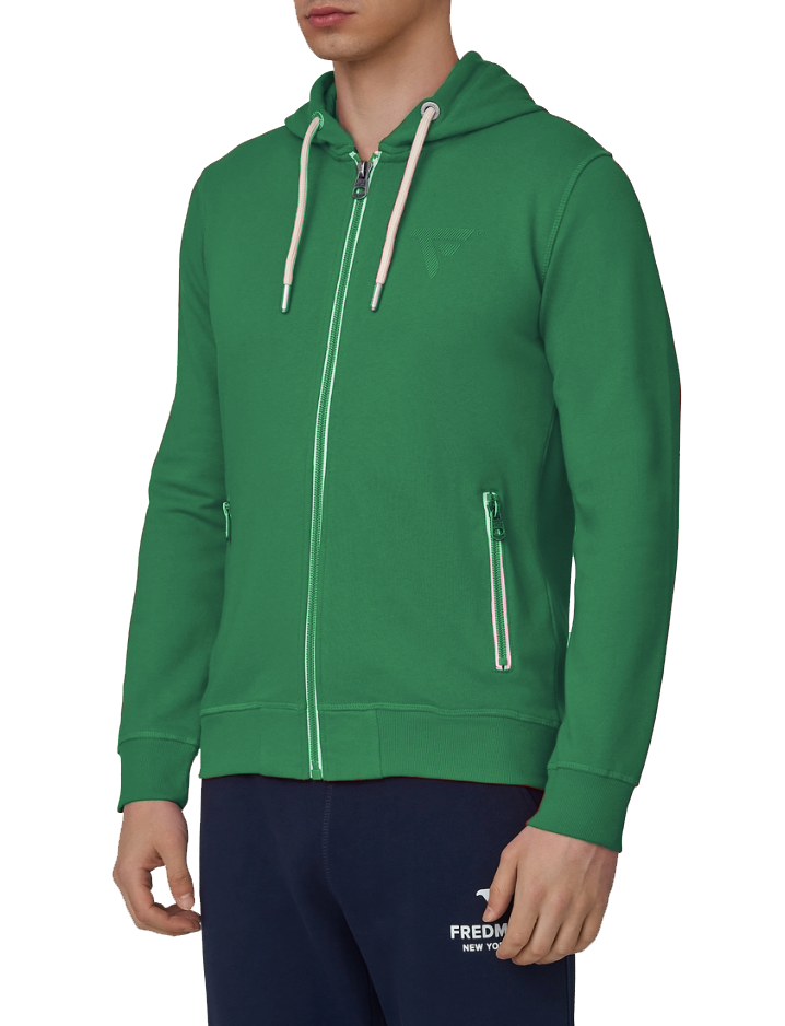 Fred Mello Chic Green Cotton Hooded Sweatshirt with Zip Closure