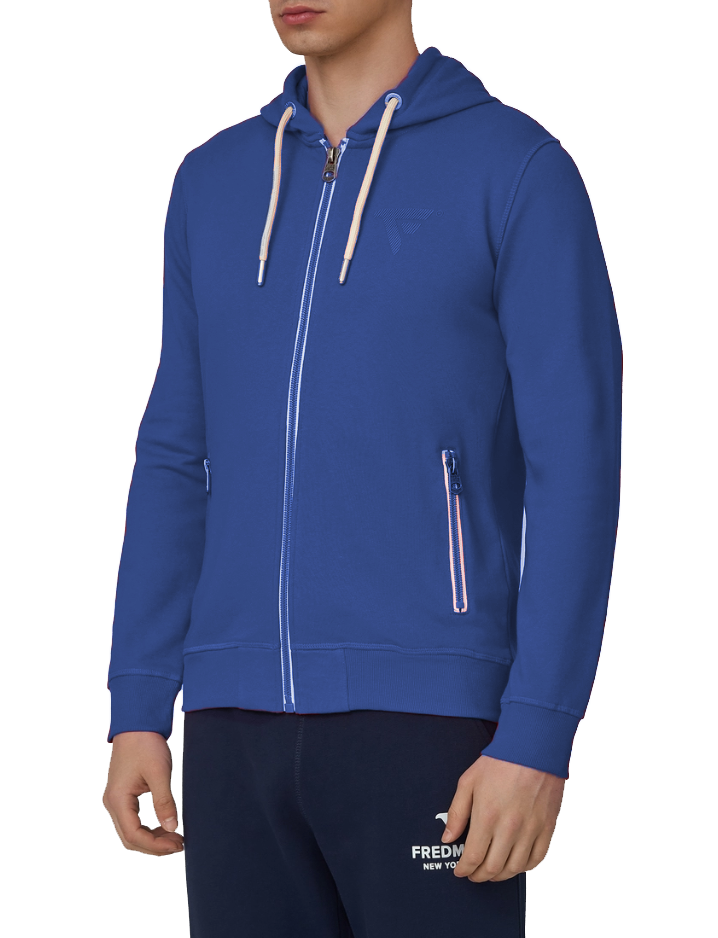 Fred Mello Chic Blue Hooded Sweatshirt with Rubber Logo