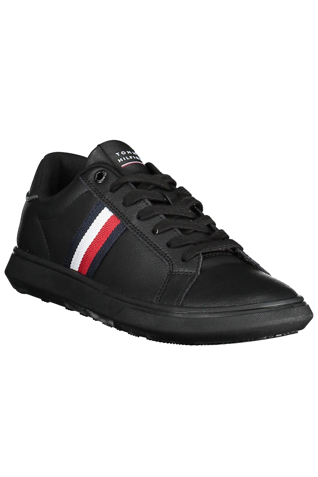 Tommy Hilfiger Sleek Black Lace-Up Sneakers with Contrast Details