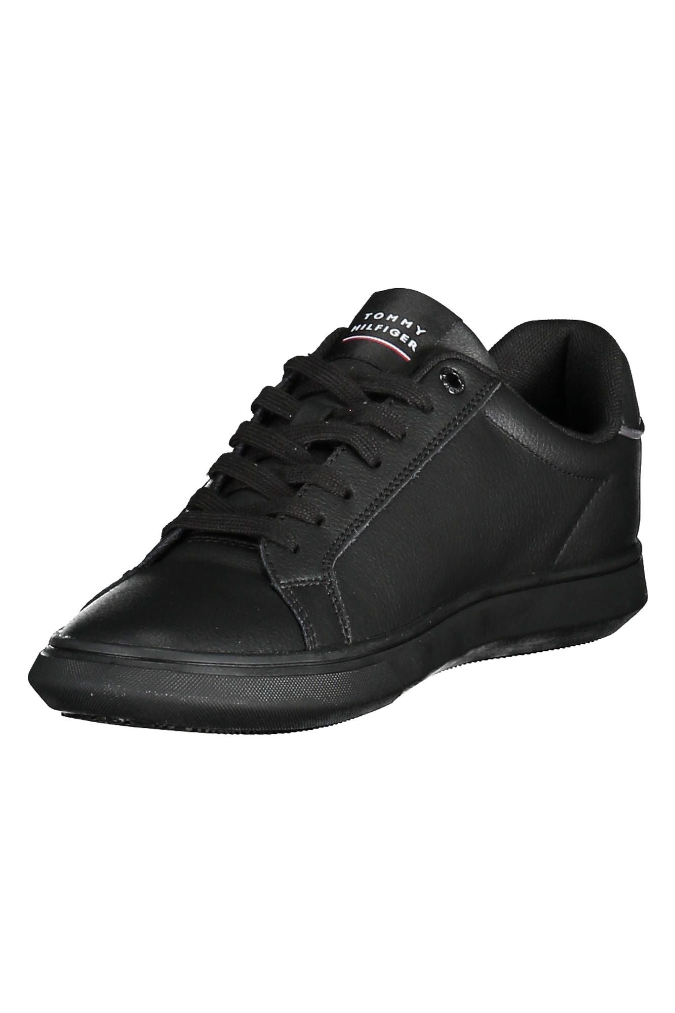 Tommy Hilfiger Sleek Black Lace-Up Sneakers with Contrast Details