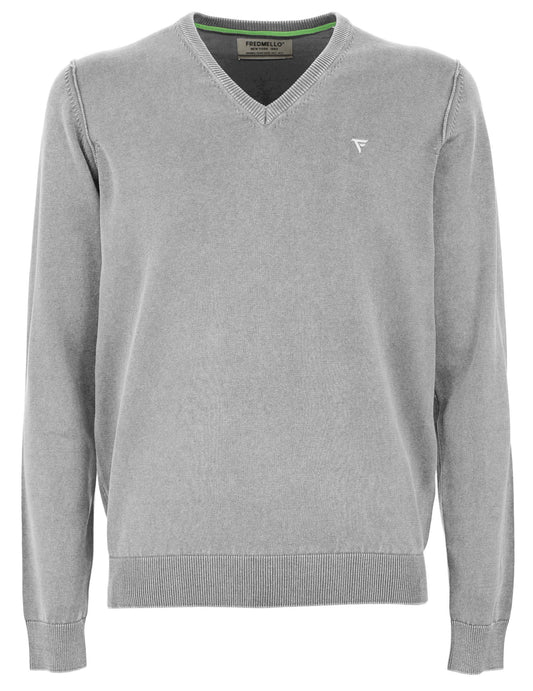 Fred Mello Gray Cotton Men Sweater