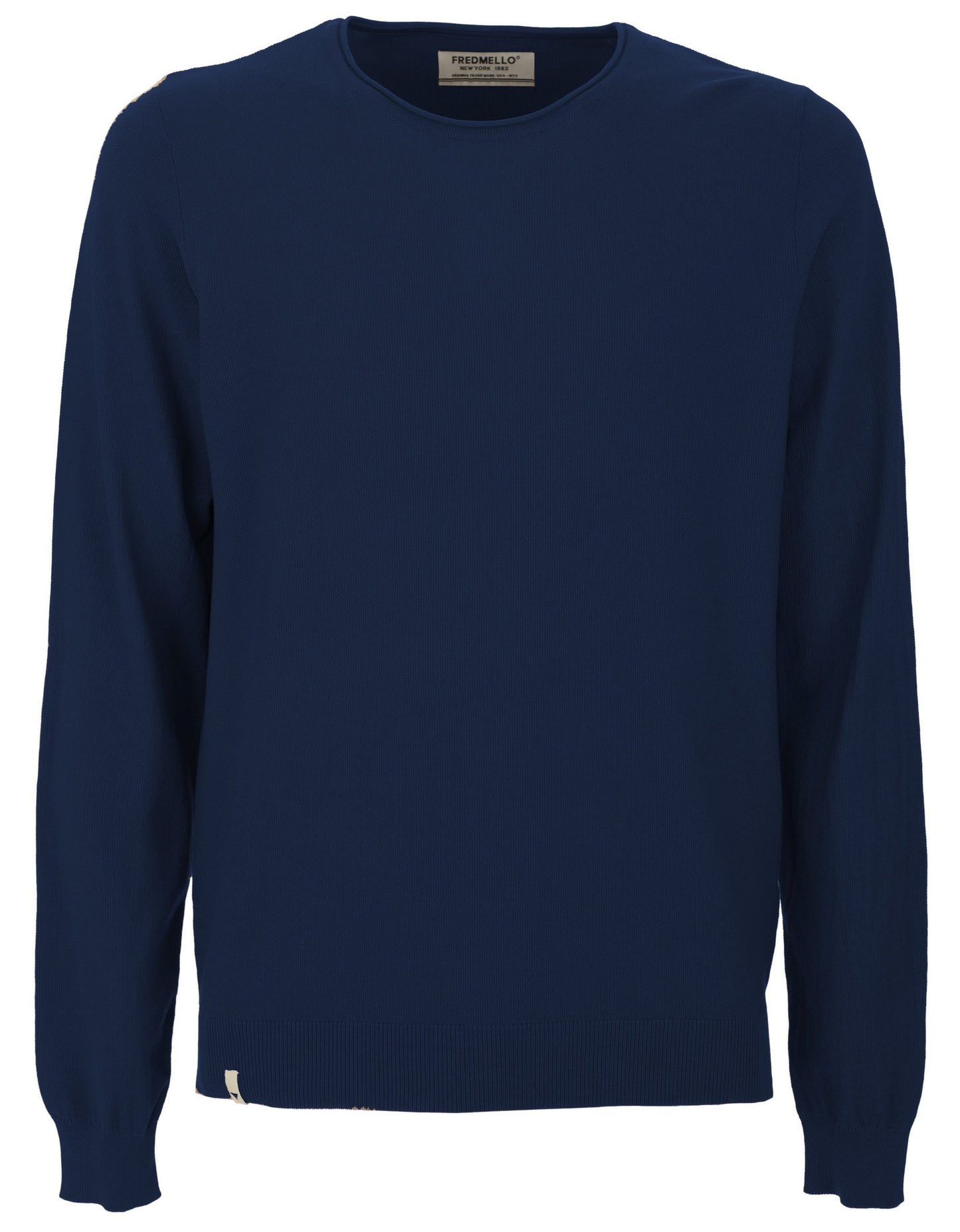 Fred Mello Cotton Blend Crew Neck Sweater with Elbow Patches