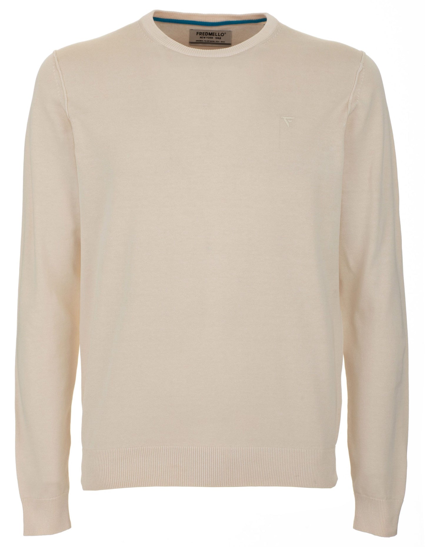 Fred Mello Beige Cotton Crew Neck Sweater with Logo