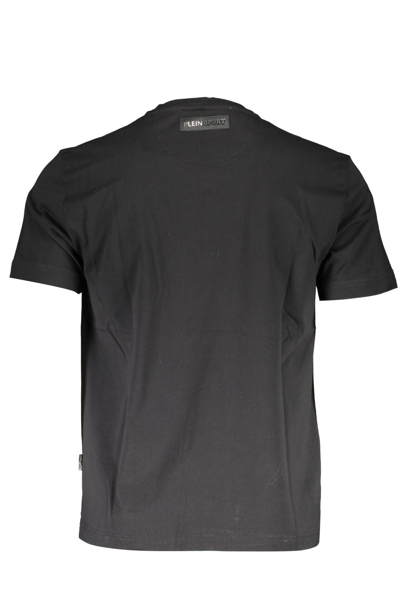 Plein Sport V-Neck Logo Print Cotton Tee in Black