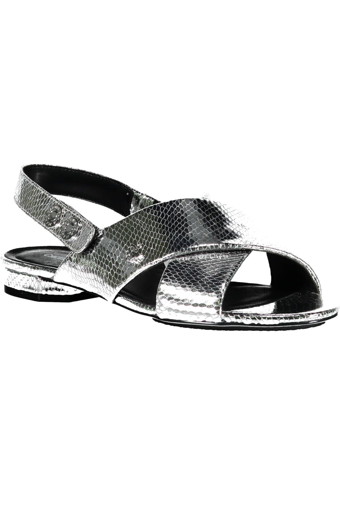 Calvin Klein Elegant Silver Cross-Front Flat Sandals