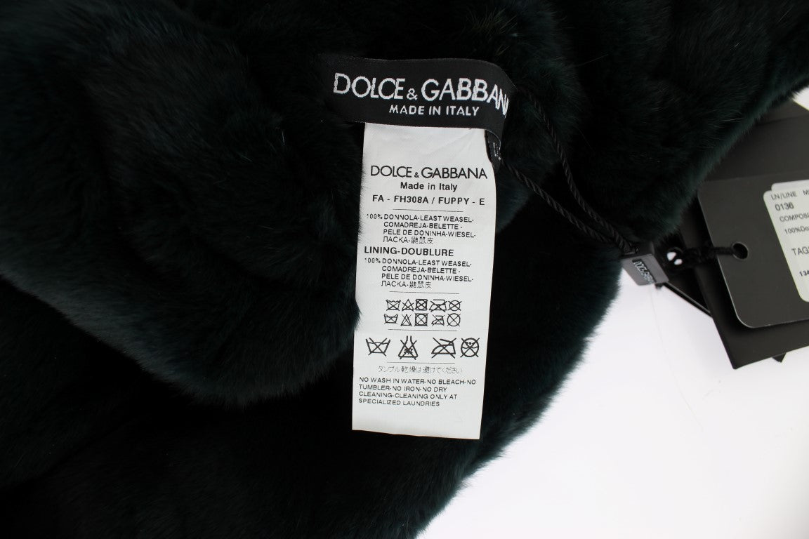 Dolce & Gabbana Exclusive Green Weasel Fur Hooded Scarf