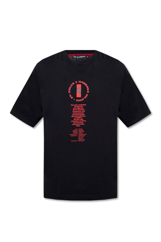 Dolce & Gabbana Elegant Black Cotton Tee with Red Contrast Design