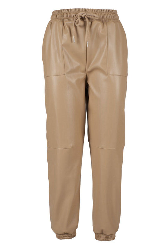 Yes Zee Chic Beige Drawstring Leatherette Trousers