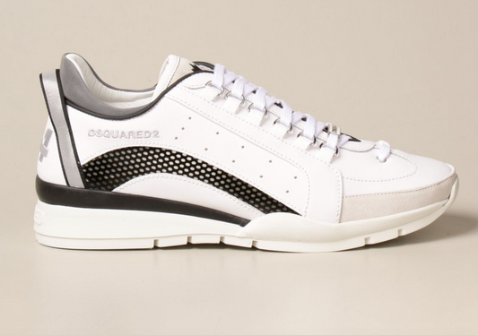 Dsquared² Sleek White Leather Sneakers with Metal Plaque