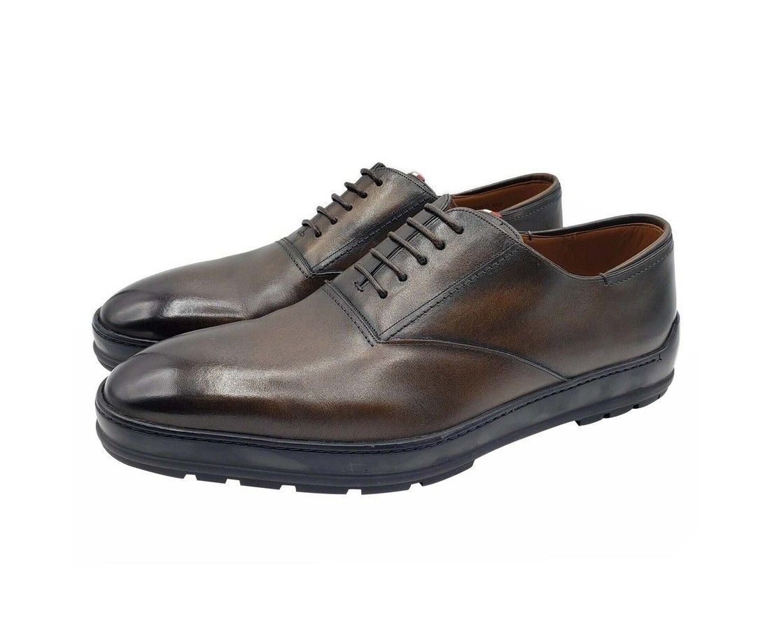 Bally Medium Brown Shaded Leather Lace Up Dress Shoes