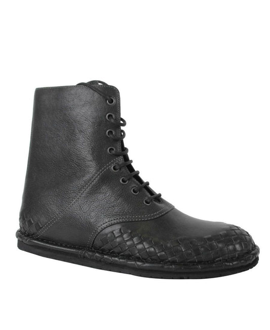 Bottega Veneta Men's Dark Gray Leather Side Zipper Boots