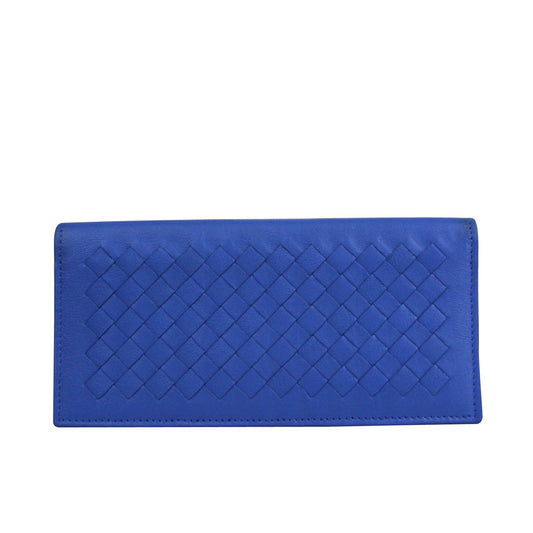 Bottega Veneta Men's Intercciaco Blue Leather Woven Long Bifold Wallet