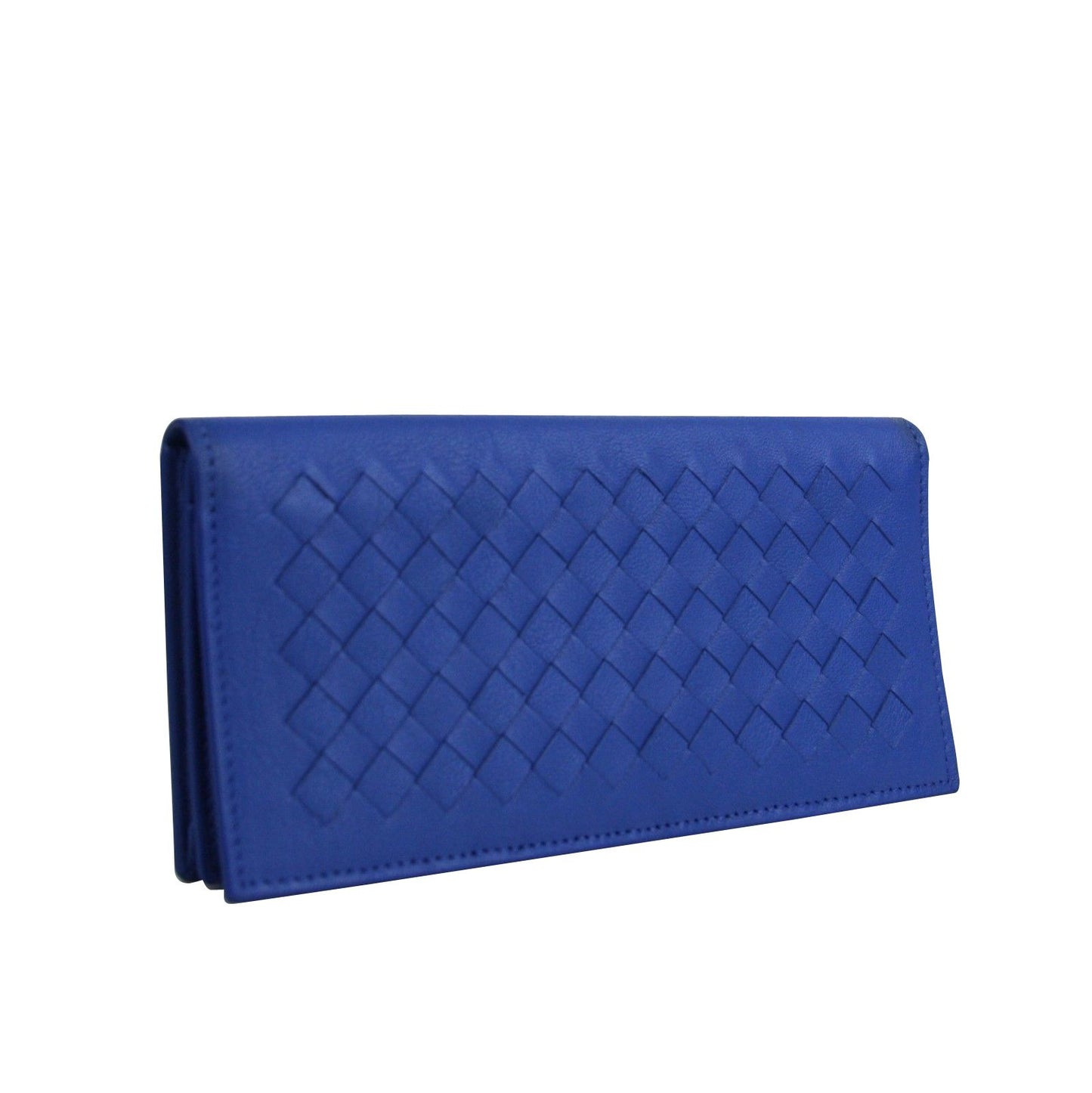 Bottega Veneta Men's Intercciaco Blue Leather Woven Long Bifold Wallet