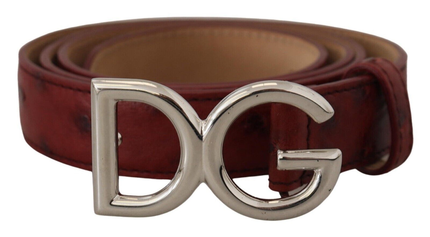 Dolce & Gabbana Elegant Bordeaux Leather Belt with Logo Buckle