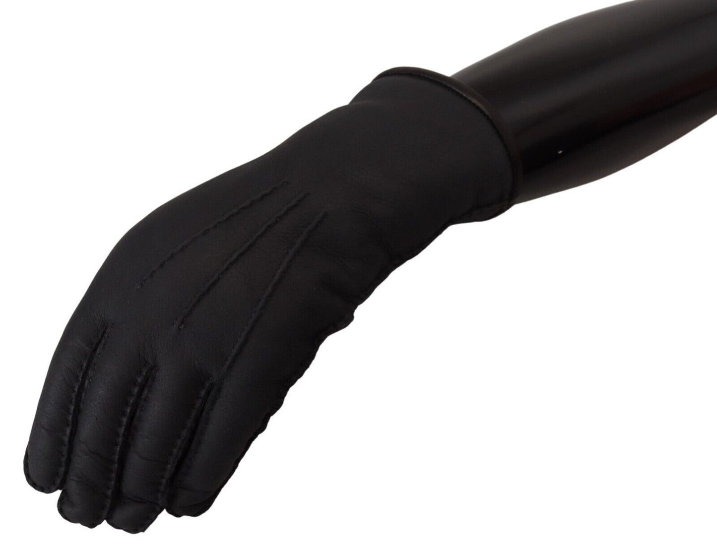 Dolce & Gabbana Elegant Black Leather Winter Gloves