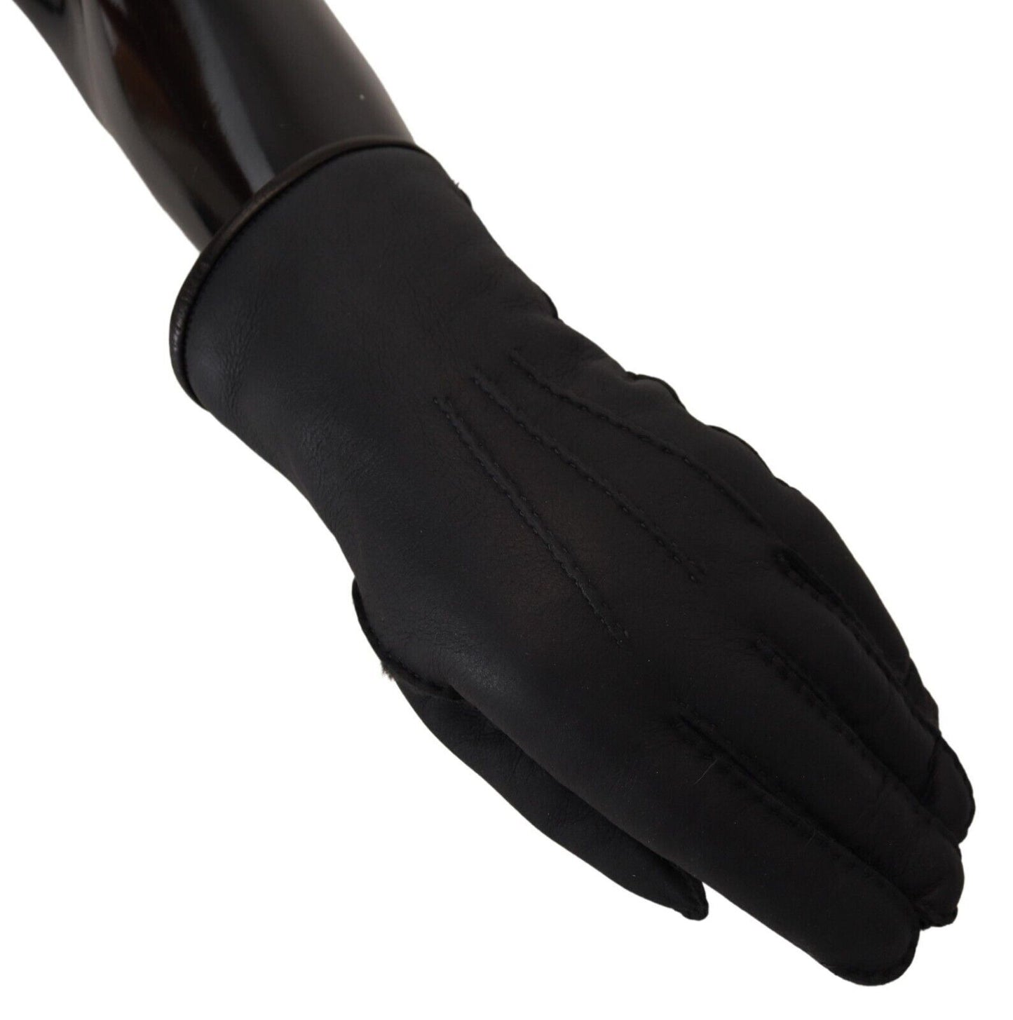 Dolce & Gabbana Elegant Black Leather Winter Gloves