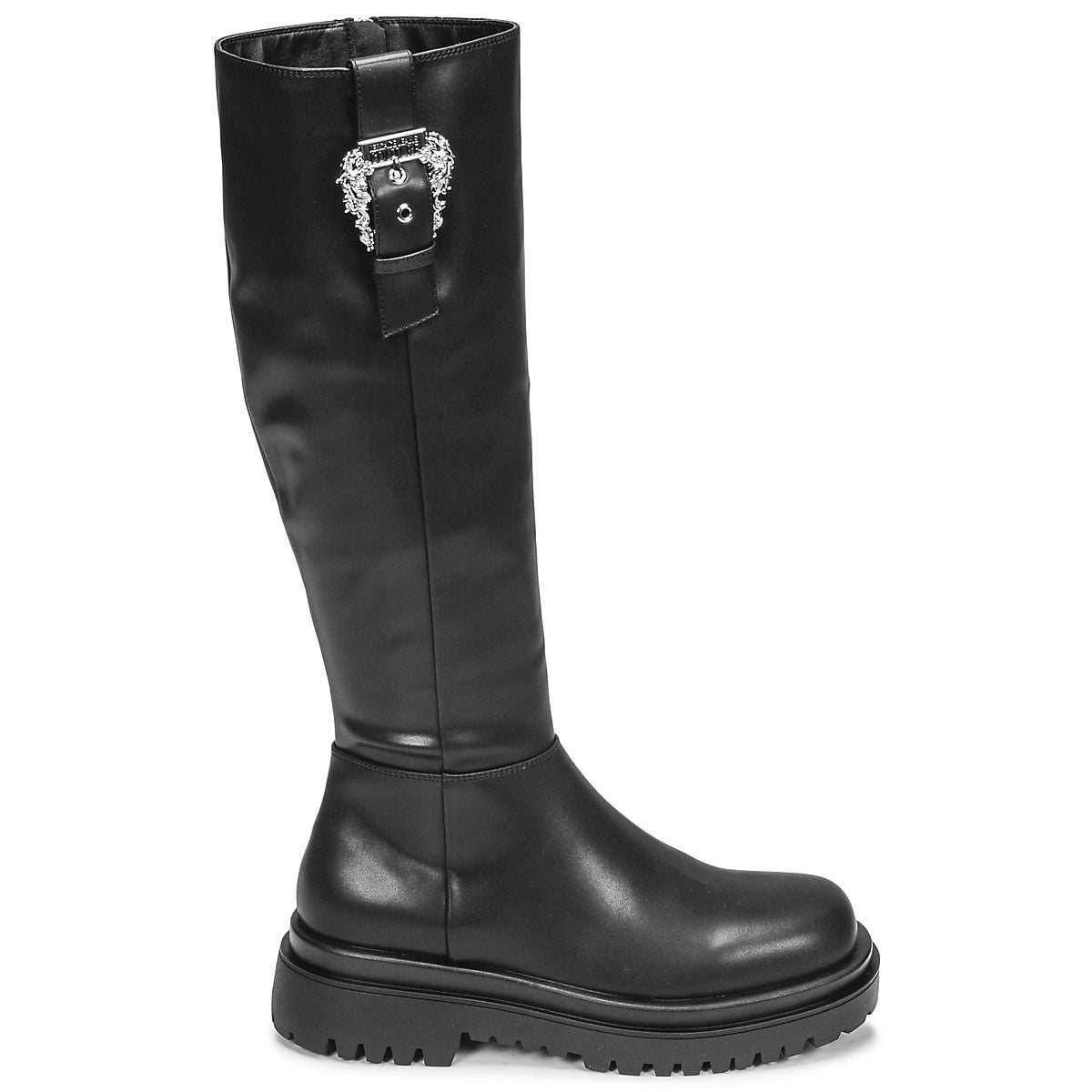 Versace Jeans Baroque Buckle Black Knee-High Boots