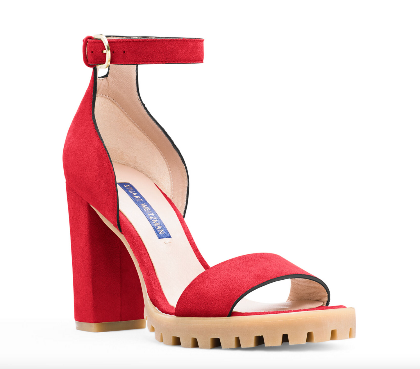 Stuart Weitzman Chic Suede Lug Sole Winona Sandals in Red