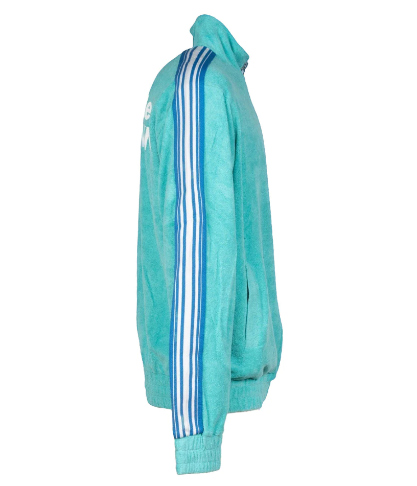 Comme Des Fuckdown Chic Light Blue Zipper Jacket with Graphic Prints