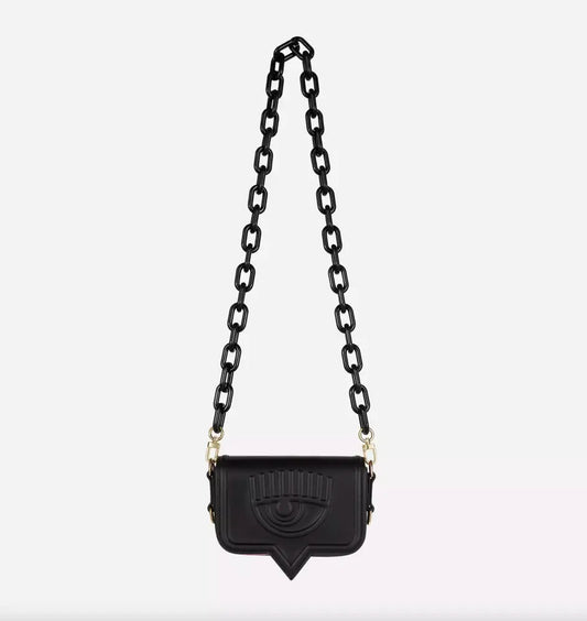 Chiara Ferragni Chic Black 'Eyelike' Crossbody Bag with Dual Chains