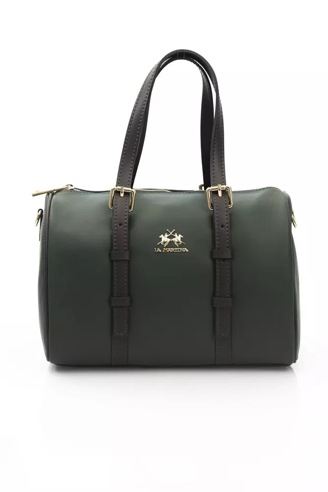 La Martina Green Calf Leather Men Messenger Bag