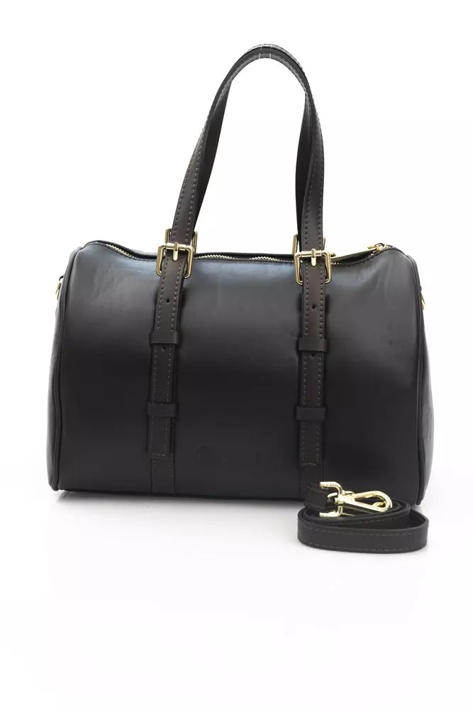 La Martina Black Calf Leather Men Messenger Bag