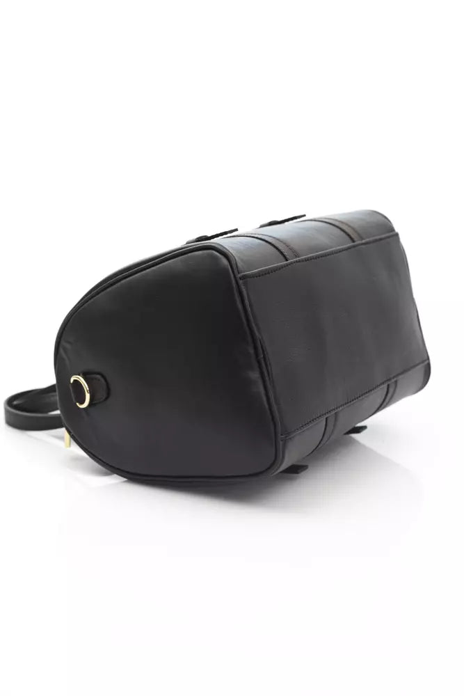 La Martina Black Calf Leather Men Messenger Bag